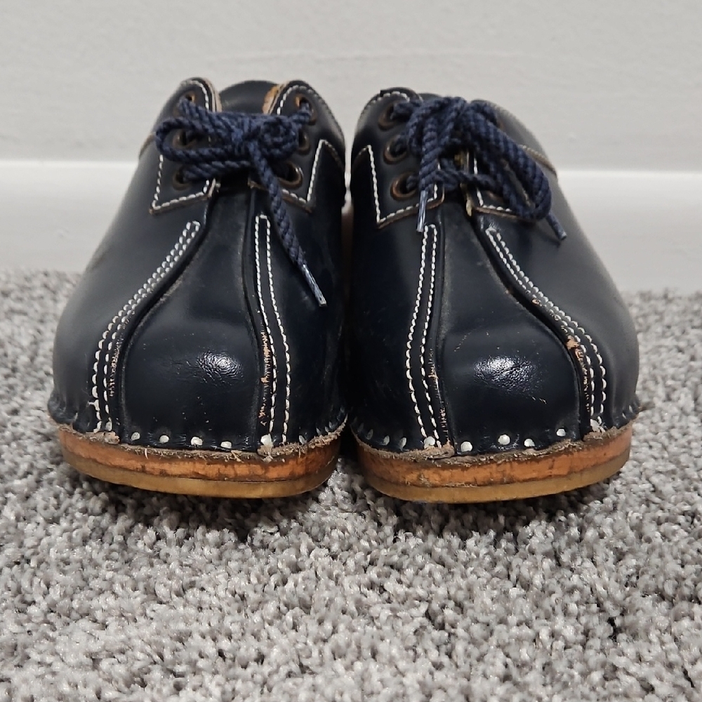 Navy Leather Mules with Stitch Detailing